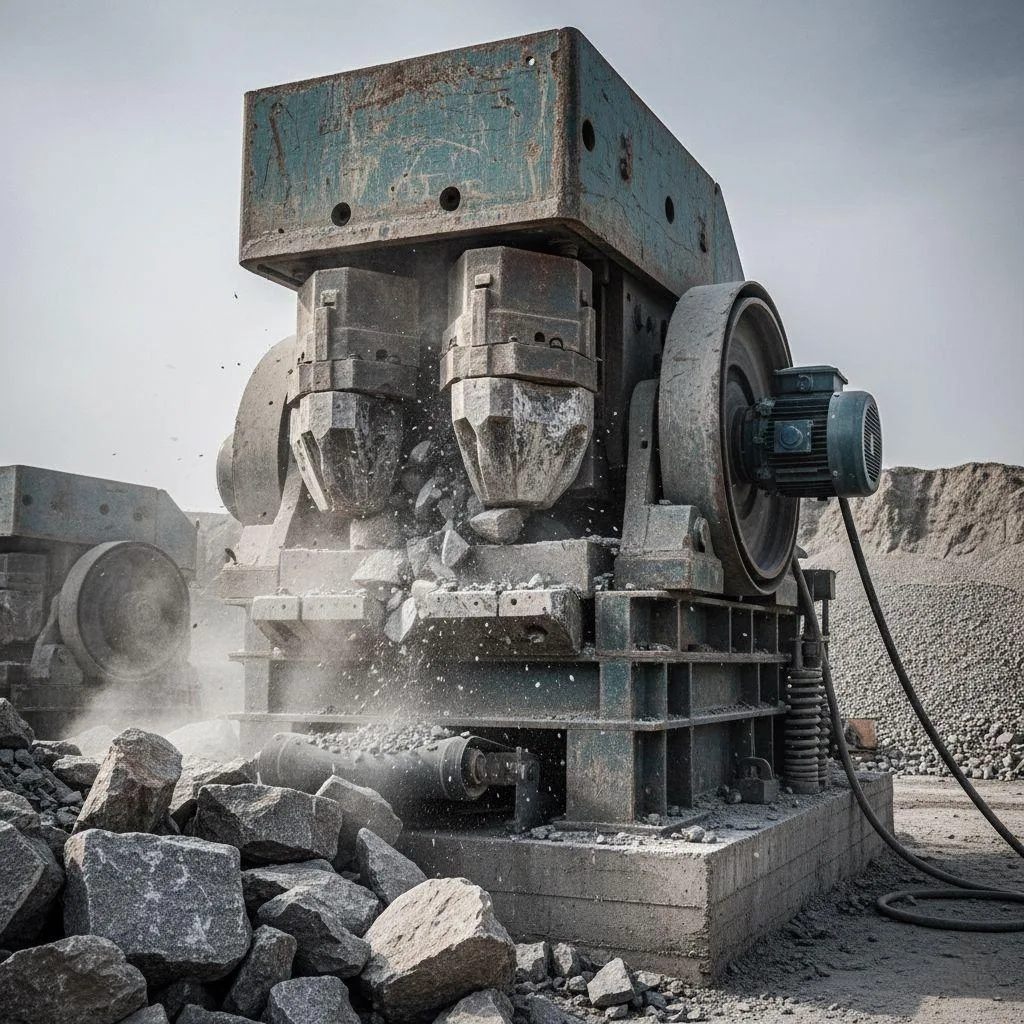 Un variador de frecuencia tipo G alimenta una trituradora de rocas, mostrando su gran capacidad de sobrecarga y alto par de arranque para aplicaciones de trituración.