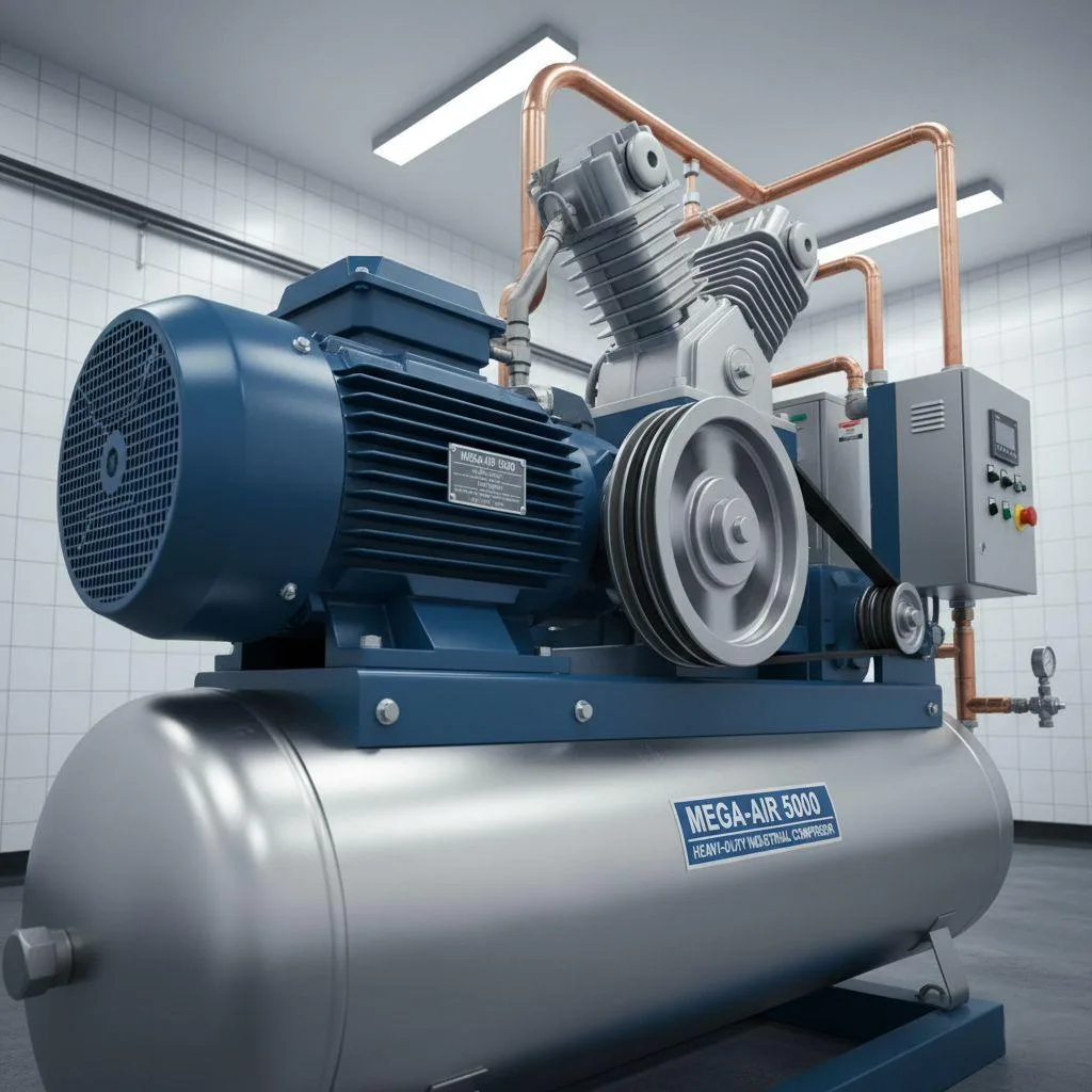 A VFD controlling an industrial air compressor for efficient, on-demand air supply.