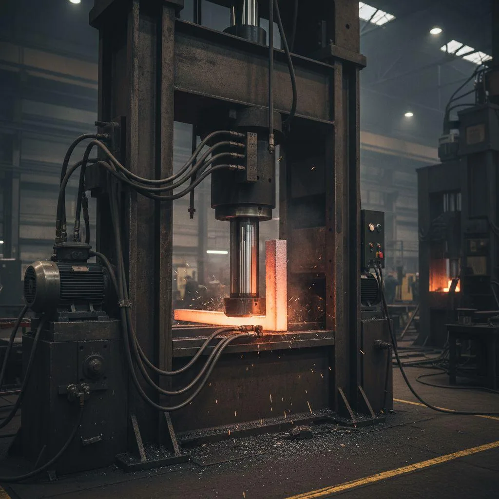 A hydraulic press pump motor controlled by a vector VFD for energy-saving idle cycles.