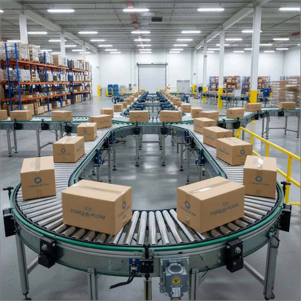 Ein industrielles Fördersystem für den reibungslosen Transport von Kisten, gesteuert durch einen VFD für zuverlässigen Betrieb.