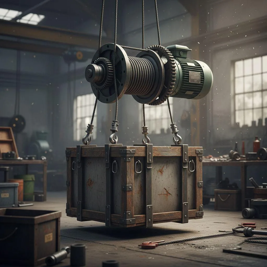 Un VFD de polipasto industrial proporciona un control suave y de alto par para levantar una caja pesada, demostrando su potencia de tipo G.