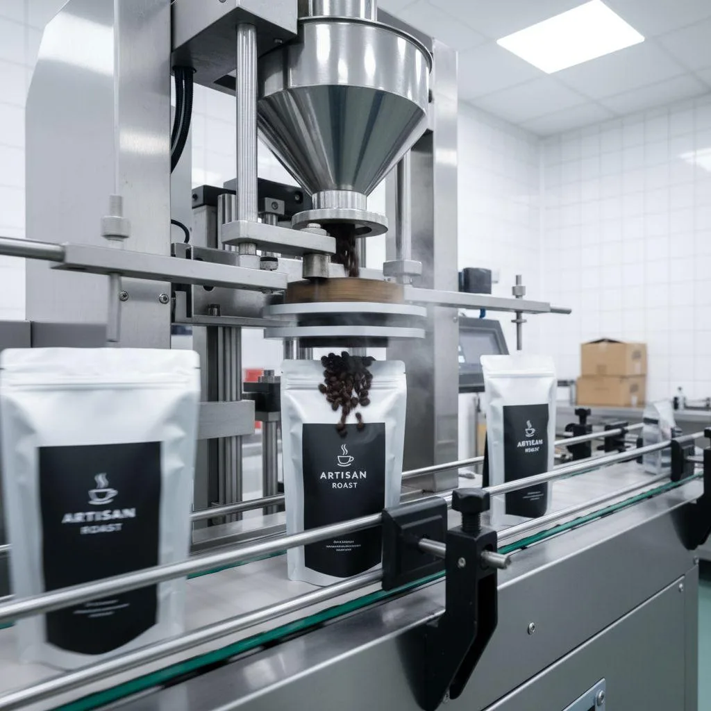 Eine Hochgeschwindigkeits-Verpackungsmaschine, die effizient läuft und von einem 1-HP-Vektor-VFD für eine präzise Steuerung angetrieben wird.