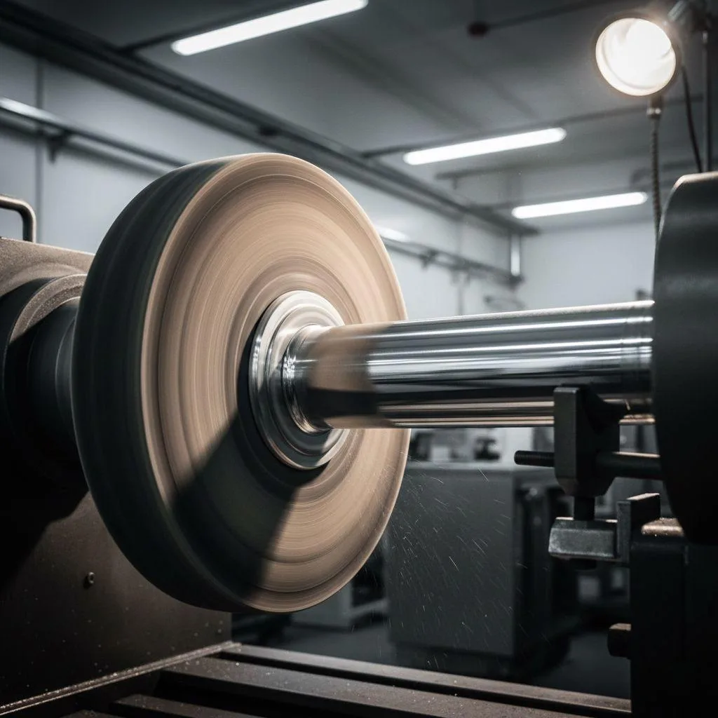 An industrial polishing machine using variable speed control for mirror-finish buffing on stainless steel.