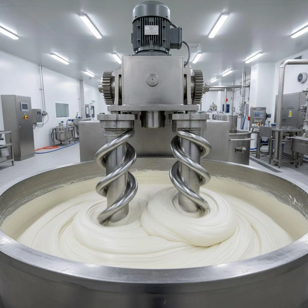 Un variador de frecuencia de 5,5 kW alimenta una mezcladora industrial que manipula un compuesto espeso, lo que demuestra su capacidad de alto par.