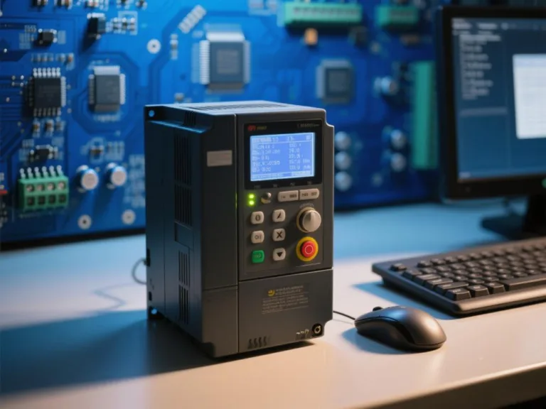 Technician programming a VFD drive step-by-step on control panel