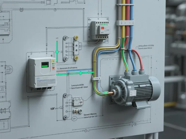 Motor wiring with VFD leakage current showing ground current flow in variable frequency drive systems.