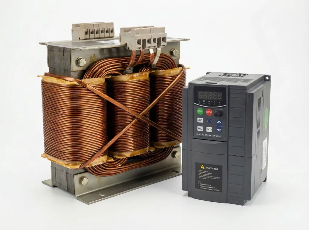 Instalación de una reactancia de salida para evitar fallos del motor del variador de frecuencia y picos de tensión.