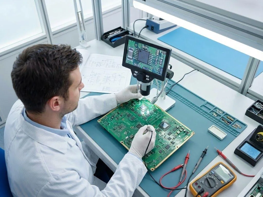 Diagnosing mainboard hardware failure as the root cause of VFD Won't Stop at 0Hz.
