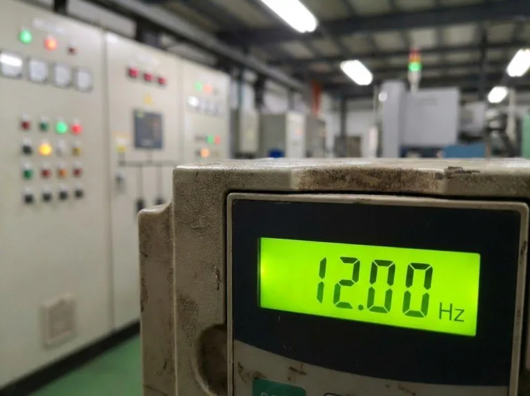 VFD display stuck at 12Hz illustrating why VFD Won't Stop at 0Hz during ramp down.